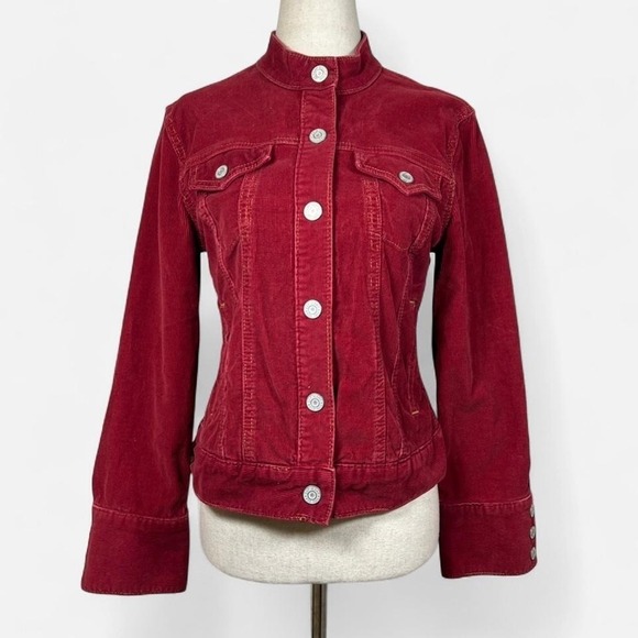 GAP Jackets & Blazers - Vintage Y2K '04 GAP Red Corduroy Denim Jacket Cropped Snap Buttons Womens XS